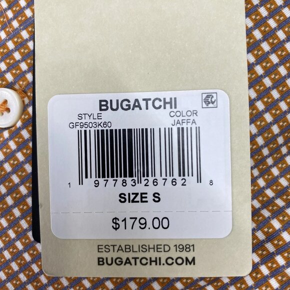 Bugatchi Men’s James Mini Check OohCotton Button-Up Shirt Size S Jaffa Orange - Picture 12 of 12